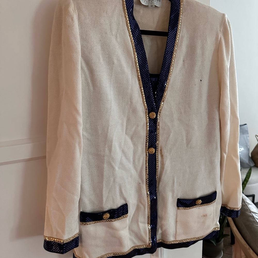 St. John Vintage Cream and Blue Women's Evening Jacket size 12